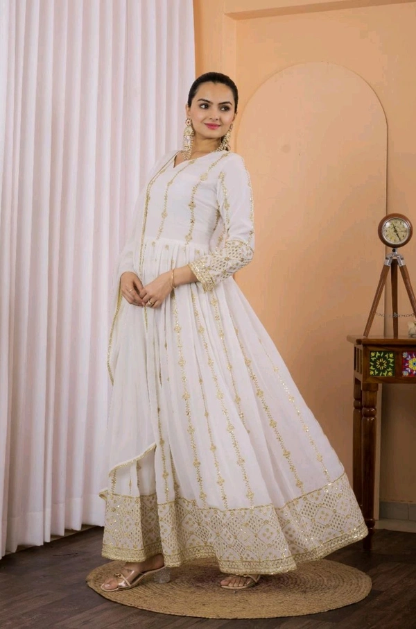 LUNCHING NEW FESTIVAL SPECIAL GOWN & DUPATTA SET - White, M
