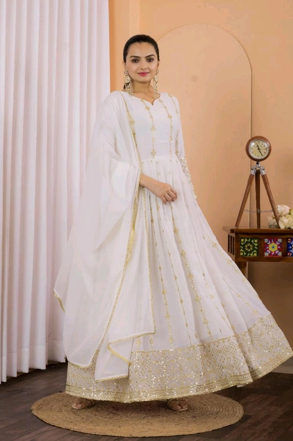 LUNCHING NEW FESTIVAL SPECIAL GOWN & DUPATTA SET - White, M