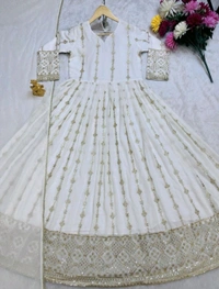 LUNCHING NEW FESTIVAL SPECIAL GOWN & DUPATTA SET - White, XL