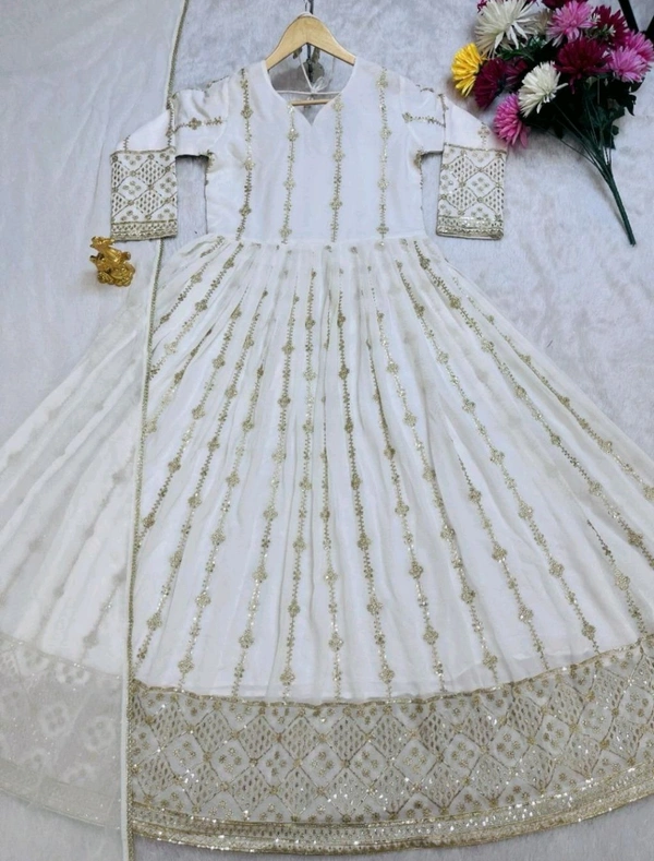 LUNCHING NEW FESTIVAL SPECIAL GOWN & DUPATTA SET - White, XL