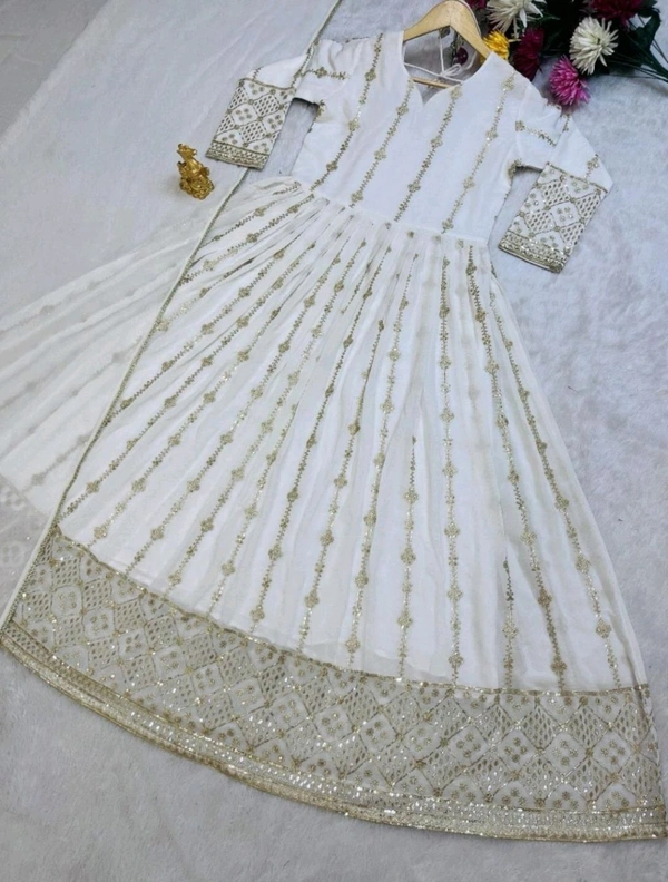 LUNCHING NEW FESTIVAL SPECIAL GOWN & DUPATTA SET - White, XL