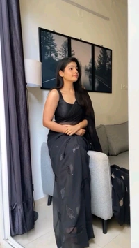 BLACK LEAVES PREMIUIM GEORGETTE FABRIC SAREE - Black, Free Size