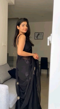 BLACK LEAVES PREMIUIM GEORGETTE FABRIC SAREE - Black, Free Size