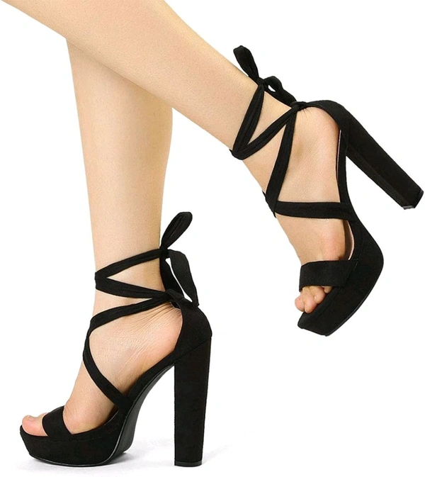 Strappy Open-Toe Chunky Heele... - Black, 5
