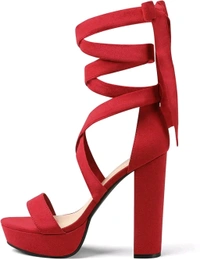 Strappy Open-Toe Chunky Heele... - Red, 5