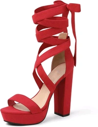 Strappy Open-Toe Chunky Heele... - Red, 5