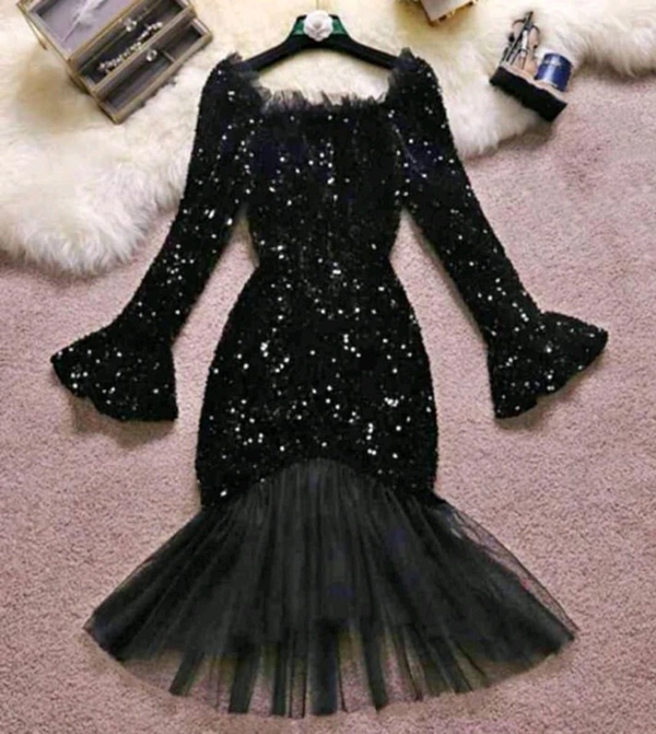 Girls Maxi/Full Length Party.Dress (Black, Full Sleeve) - Black, XXL