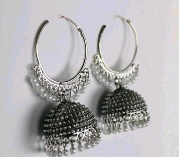 Silver Saree Jhumka Indian Jewelry Oxidized Jewelry Oxidise Mirror Earrings Bollywood Earrings Afghani Tribal Jewelry Antique Jewelry - silver, Free Size