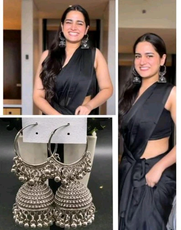 Silver Saree Jhumka Indian Jewelry Oxidized Jewelry Oxidise Mirror Earrings Bollywood Earrings Afghani Tribal Jewelry Antique Jewelry - silver, Free Size