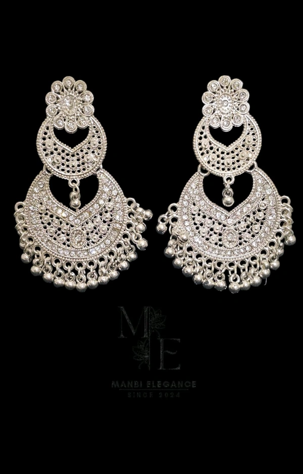 JHUMKA EARRING Alloy Jhumki Earring, Chandbali Earring, Huggie Earring, Tassel Earring
 - White, Free Size