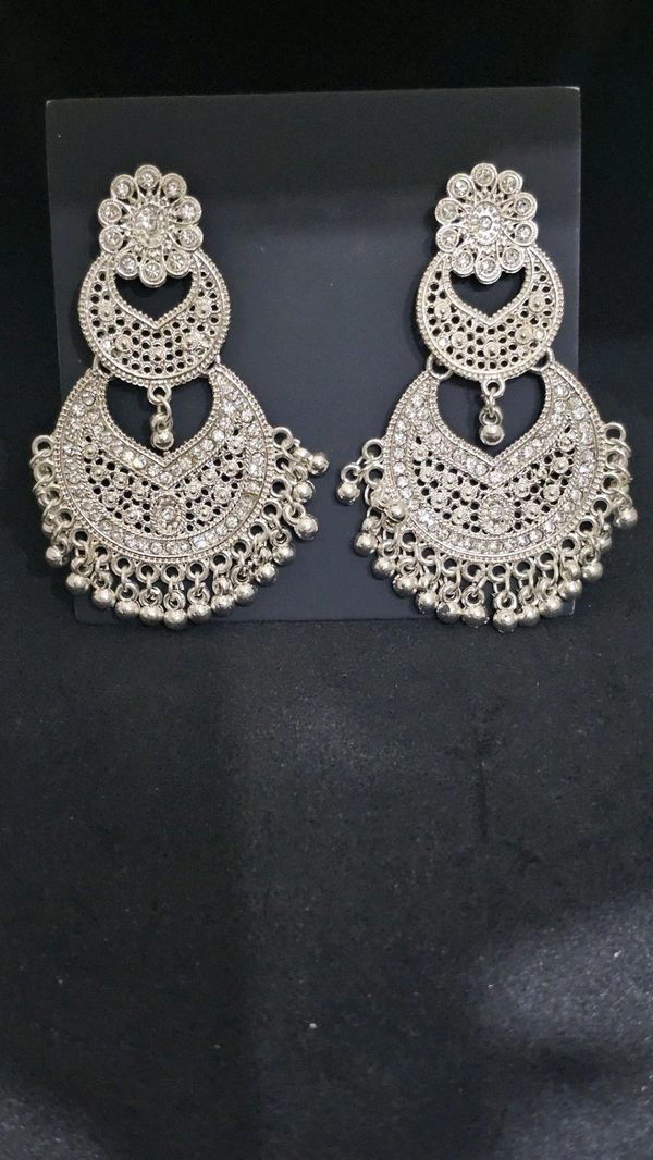 JHUMKA EARRING Alloy Jhumki Earring, Chandbali Earring, Huggie Earring, Tassel Earring
 - White, Free Size