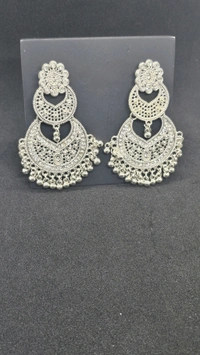 JHUMKA EARRING Alloy Jhumki Earring, Chandbali Earring, Huggie Earring, Tassel Earring
 - White, Free Size