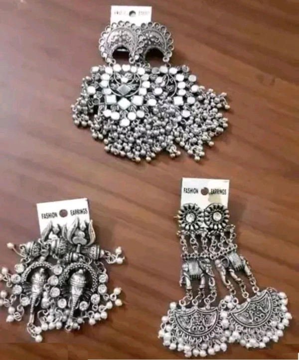 traditional oxidized earring combo set of 3 for girls Beads Alloy Jhumki Earring
 - White, Free Size
