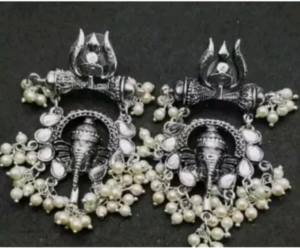 traditional oxidized earring combo set of 3 for girls Beads Alloy Jhumki Earring
 - White, Free Size