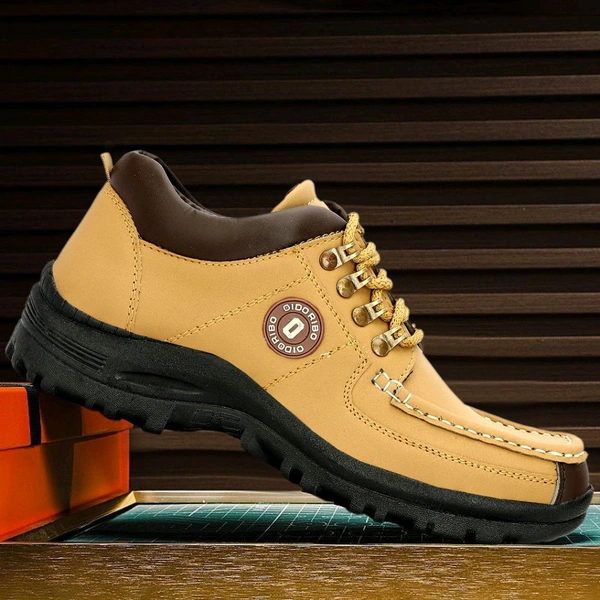 Outdoor Climber Stylish Lace Up Hiking & Trekking Shoes Boots For Men (Beige, 7) - Beige, IND-6