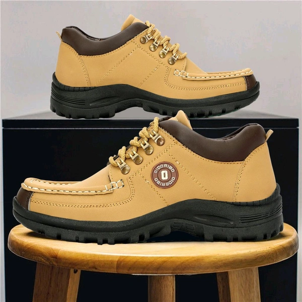 Outdoor Climber Stylish Lace Up Hiking & Trekking Shoes Boots For Men (Beige, 7) - Beige, IND-7