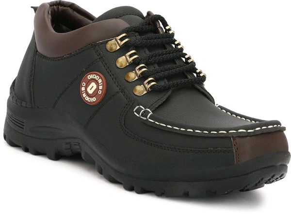 Outdoor Climber Stylish Lace Up Hiking & Trekking Shoes Boots For Men (Beige, 7) - Black, IND-8