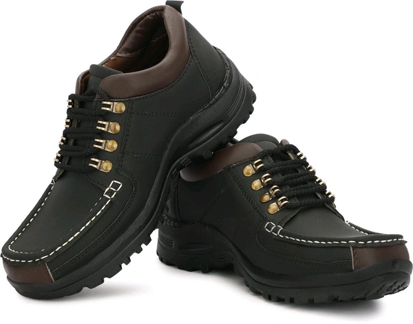 Outdoor Climber Stylish Lace Up Hiking & Trekking Shoes Boots For Men (Beige, 7) - Black, IND-9