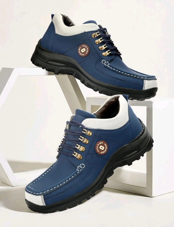 Outdoor Climber Stylish Lace Up Hiking & Trekking Shoes Boots For Men (Beige, 7) - Blue, IND-10