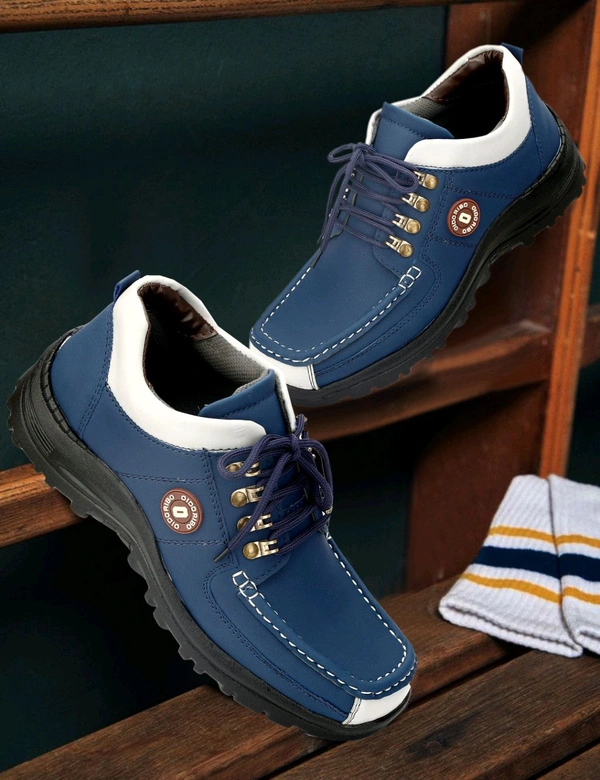 Outdoor Climber Stylish Lace Up Hiking & Trekking Shoes Boots For Men (Beige, 7) - Blue, IND-10