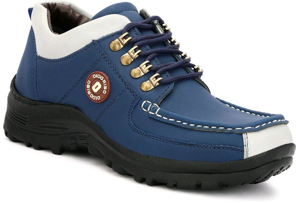 Outdoor Climber Stylish Lace Up Hiking & Trekking Shoes Boots For Men (Beige, 7) - Blue, IND-10