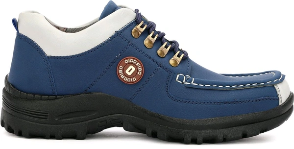 Outdoor Climber Stylish Lace Up Hiking & Trekking Shoes Boots For Men (Beige, 7) - Blue, IND-10