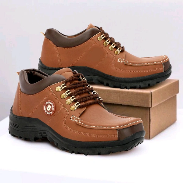 Outdoor Climber Stylish Lace Up Hiking & Trekking Shoes Boots For Men (Beige, 7) - Brown, IND-6