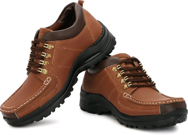 Outdoor Climber Stylish Lace Up Hiking & Trekking Shoes Boots For Men (Beige, 7) - Brown, IND-7