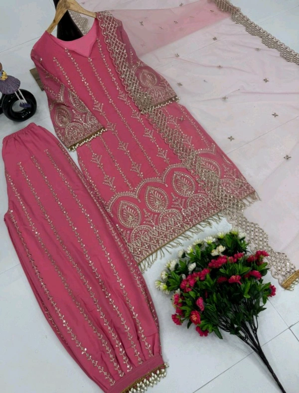 New Designer Collection in Pure Faux Georgette With Heavy Embroidery Work Stitched Suit - Blush, XL