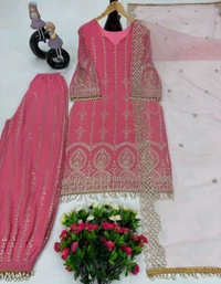 New Designer Collection in Pure Faux Georgette With Heavy Embroidery Work Stitched Suit - Blush, XL