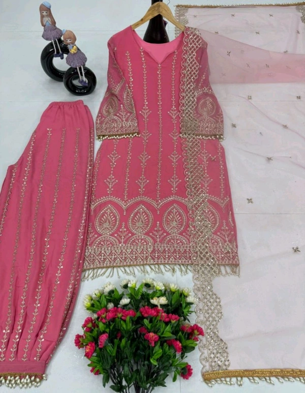New Designer Collection in Pure Faux Georgette With Heavy Embroidery Work Stitched Suit - Blush, XL