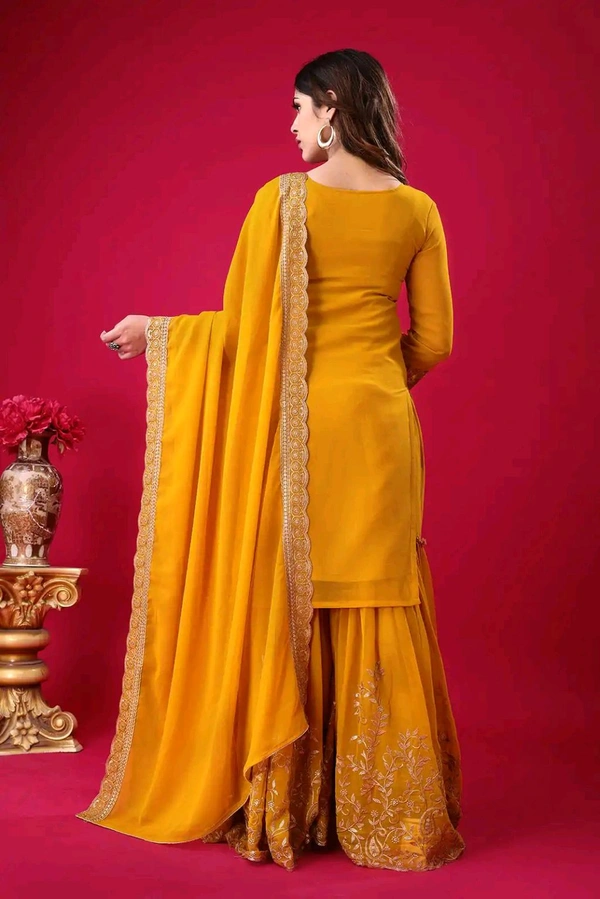 Amazing Yellow Color Faux Georgette With Embroidery Sequence Thread Work Salwar Suit
 - Buttercup, L
