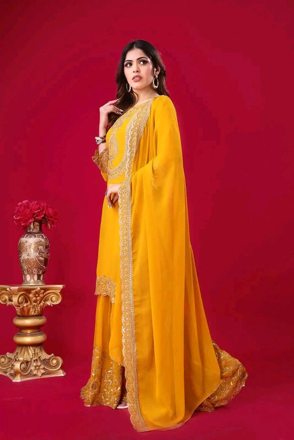 Amazing Yellow Color Faux Georgette With Embroidery Sequence Thread Work Salwar Suit
 - Buttercup, L