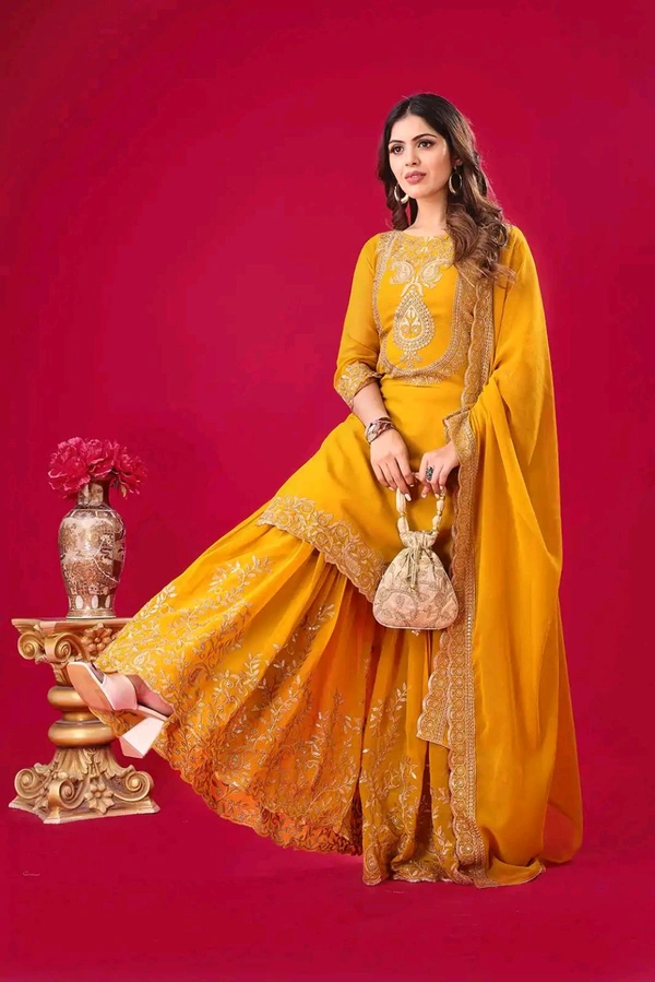 Amazing Yellow Color Faux Georgette With Embroidery Sequence Thread Work Salwar Suit
 - Buttercup, L