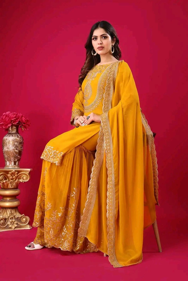 Amazing Yellow Color Faux Georgette With Embroidery Sequence Thread Work Salwar Suit
 - Buttercup, L