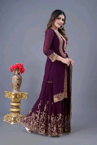 Amazing Yellow Color Faux Georgette With Embroidery Sequence Thread Work Salwar Suit
 - wine, L