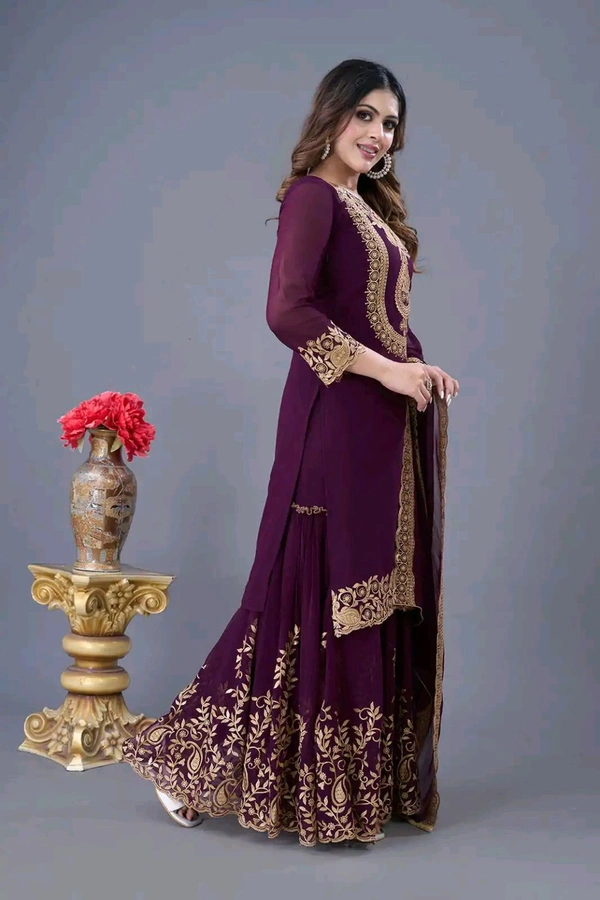 Amazing Yellow Color Faux Georgette With Embroidery Sequence Thread Work Salwar Suit
 - wine, L