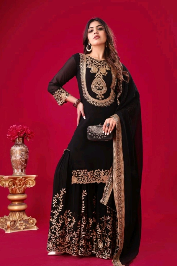 Amazing Yellow Color Faux Georgette With Embroidery Sequence Thread Work Salwar Suit
 - Black, L