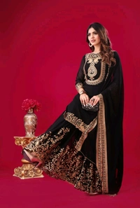 Amazing Yellow Color Faux Georgette With Embroidery Sequence Thread Work Salwar Suit
 - Black, L