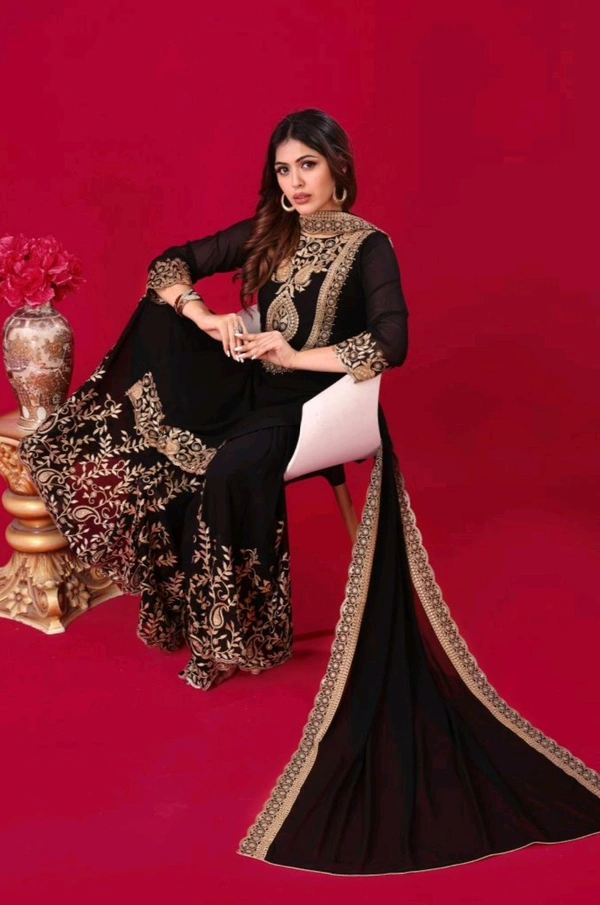 Amazing Yellow Color Faux Georgette With Embroidery Sequence Thread Work Salwar Suit
 - Black, L