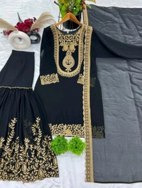 Amazing Yellow Color Faux Georgette With Embroidery Sequence Thread Work Salwar Suit
 - Black, L