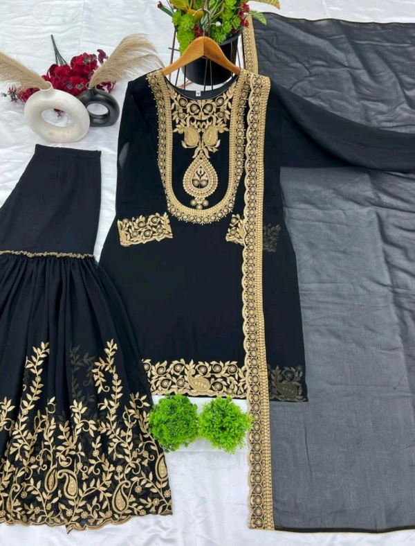 Amazing Yellow Color Faux Georgette With Embroidery Sequence Thread Work Salwar Suit
 - Black, L