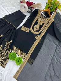 Amazing Yellow Color Faux Georgette With Embroidery Sequence Thread Work Salwar Suit
 - Black, L