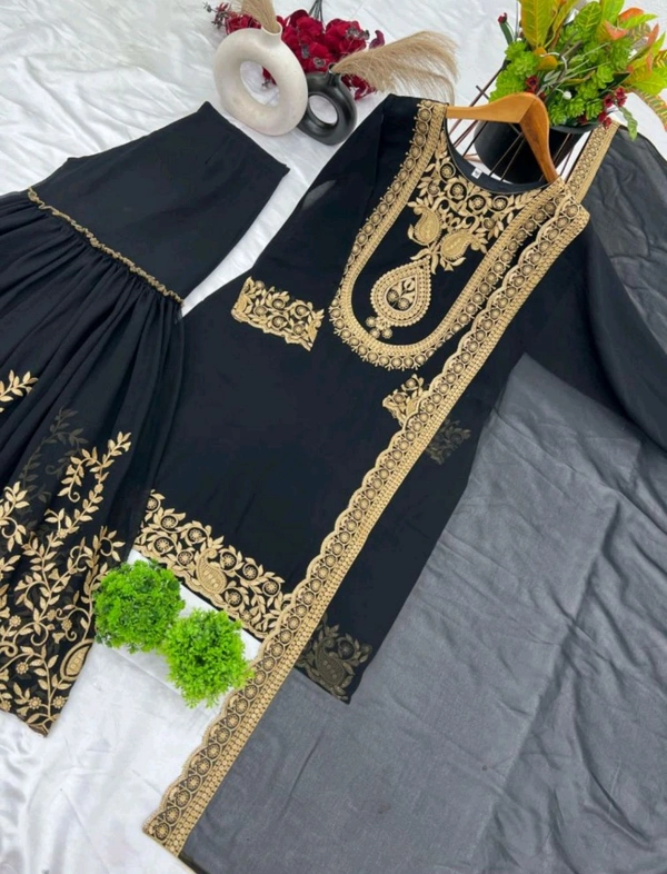 Amazing Yellow Color Faux Georgette With Embroidery Sequence Thread Work Salwar Suit
 - Black, L