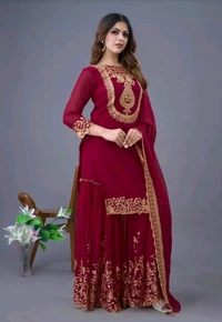 Amazing Yellow Color Faux Georgette With Embroidery Sequence Thread Work Salwar Suit
 - Siren, L