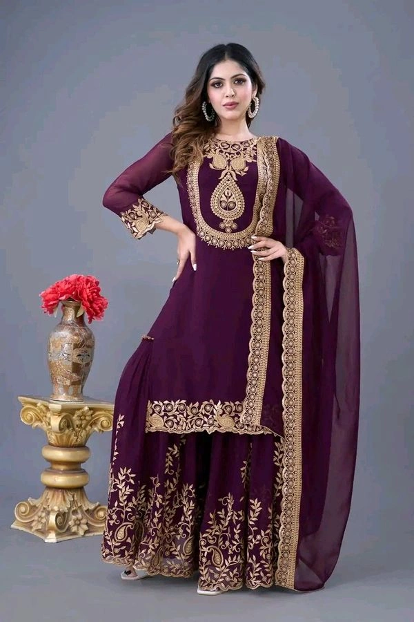 Amazing Yellow Color Faux Georgette With Embroidery Sequence Thread Work Salwar Suit
 - wine, M