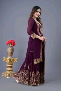 Amazing Yellow Color Faux Georgette With Embroidery Sequence Thread Work Salwar Suit
 - wine, M