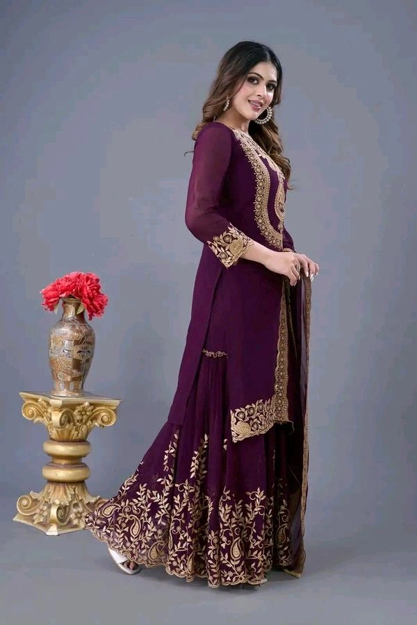 Amazing Yellow Color Faux Georgette With Embroidery Sequence Thread Work Salwar Suit
 - wine, M