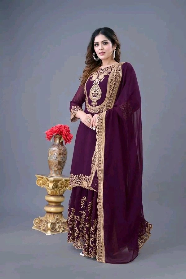 Amazing Yellow Color Faux Georgette With Embroidery Sequence Thread Work Salwar Suit
 - wine, M