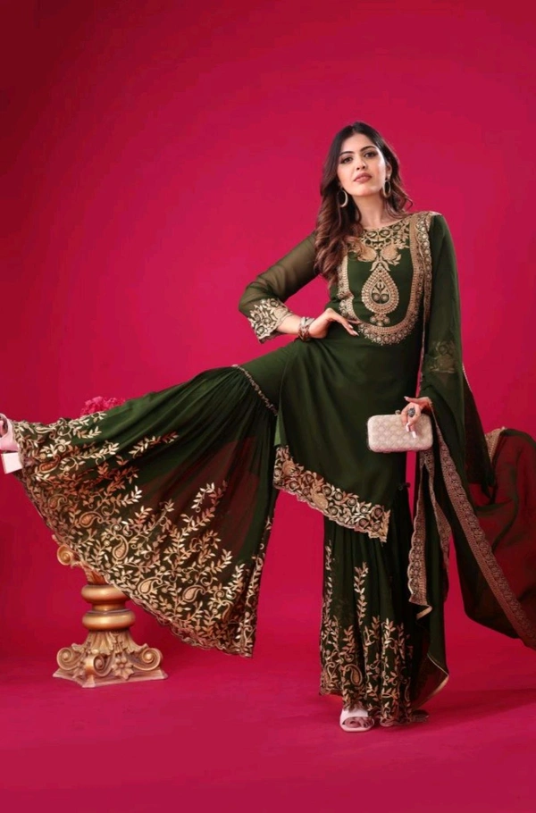 Amazing Yellow Color Faux Georgette With Embroidery Sequence Thread Work Salwar Suit
 - Thatch Green, M
